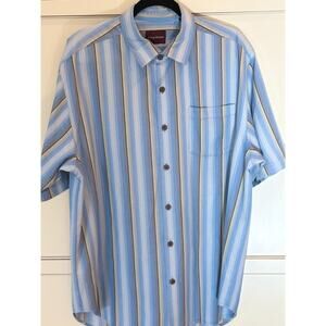 Tommy Bahama Blue Striped 100% Silk Hawaiian Camp Shirt - Men's Size L